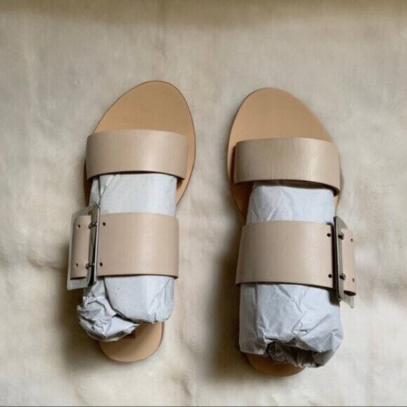 Free People Sol Sana April II Slide Sandals Flats Straps Leather Buckle Ecru 6 - Picture 8 of 15